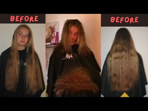 pretty girl very long golden blond hair cut short #haircutforlonghair #ladieshaircut #haircut #hair