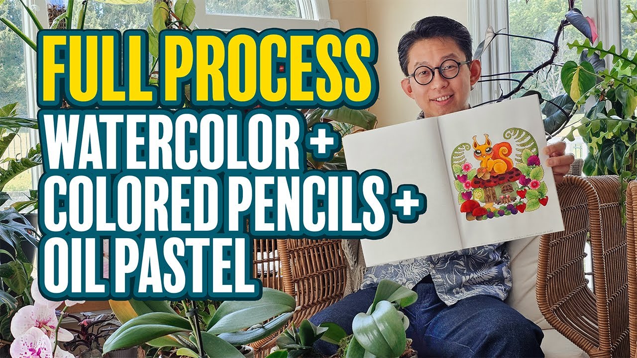 🌈 Color With Me | How I used watercolor, colored pencils & oil pastel ...