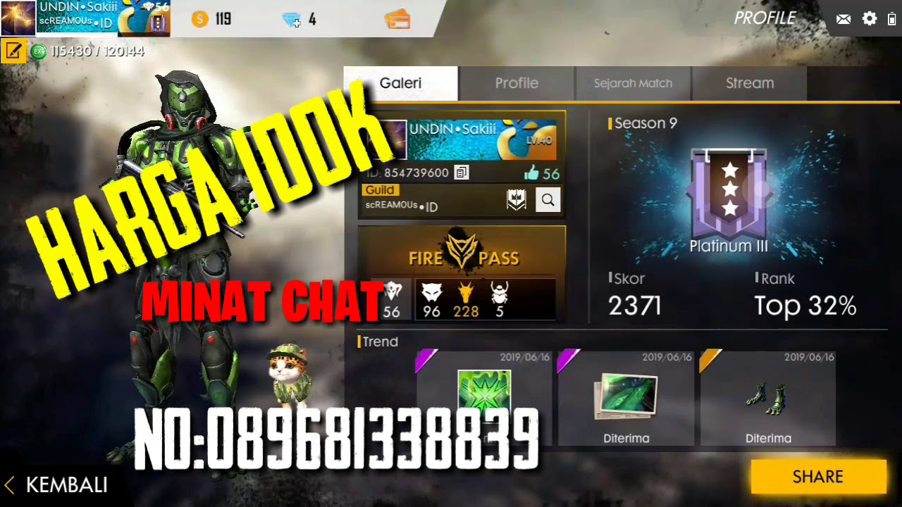 Jual Akun Ff Sultan Murah 100rb Youtube