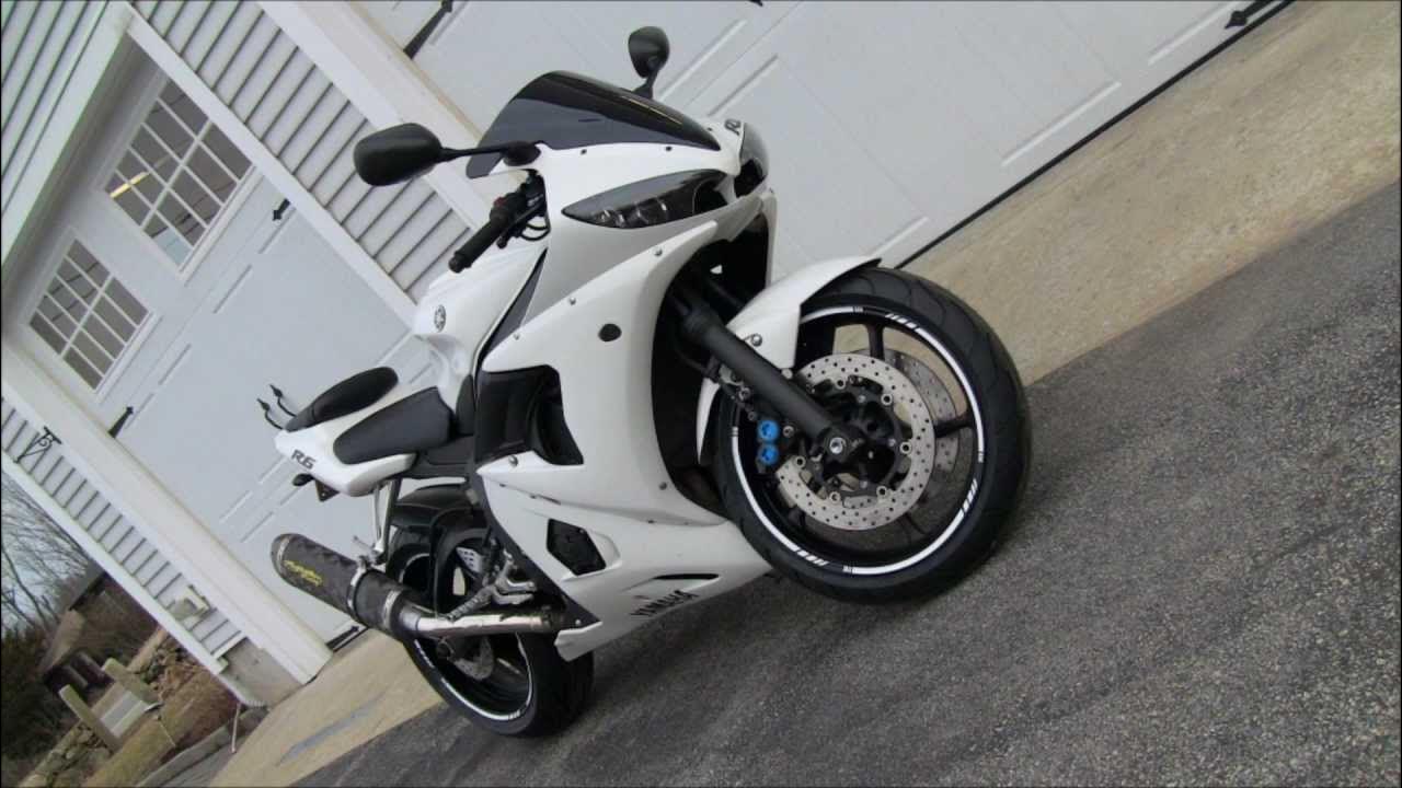 Custom White 2004 Yamaha R6 street bike walk around - YouTube