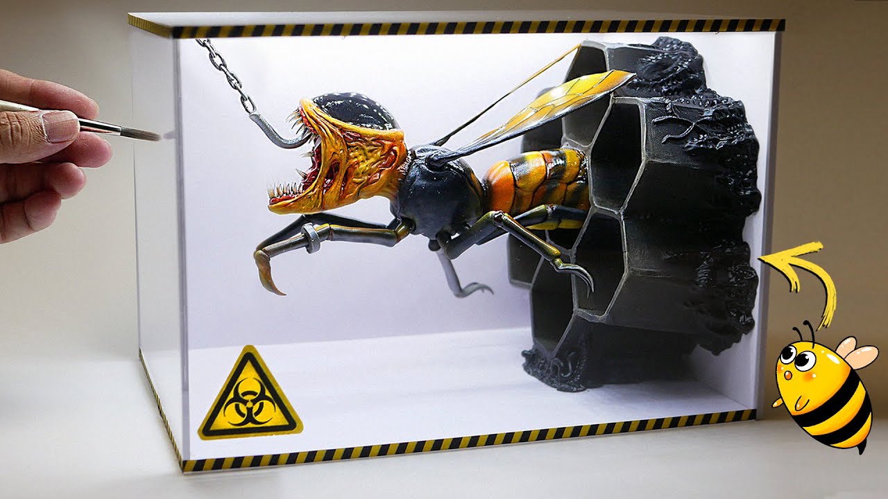 Diorama of realistic Rainbow Friends Yellow Hunted Green in the Laboratory