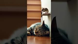Shocking! Sleeping cat in risk — will mouse's clever plan succeed #catsoftiktok #mousetrap #pets