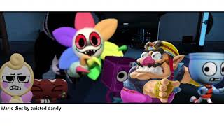 Wario dies by Twisted dandy while the toons tried warn him not to do it.Mp3