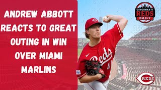 Cincinnati Reds Starting Pitcher Andrew Abbott Reacts to Great Outing in Win Over Marlins