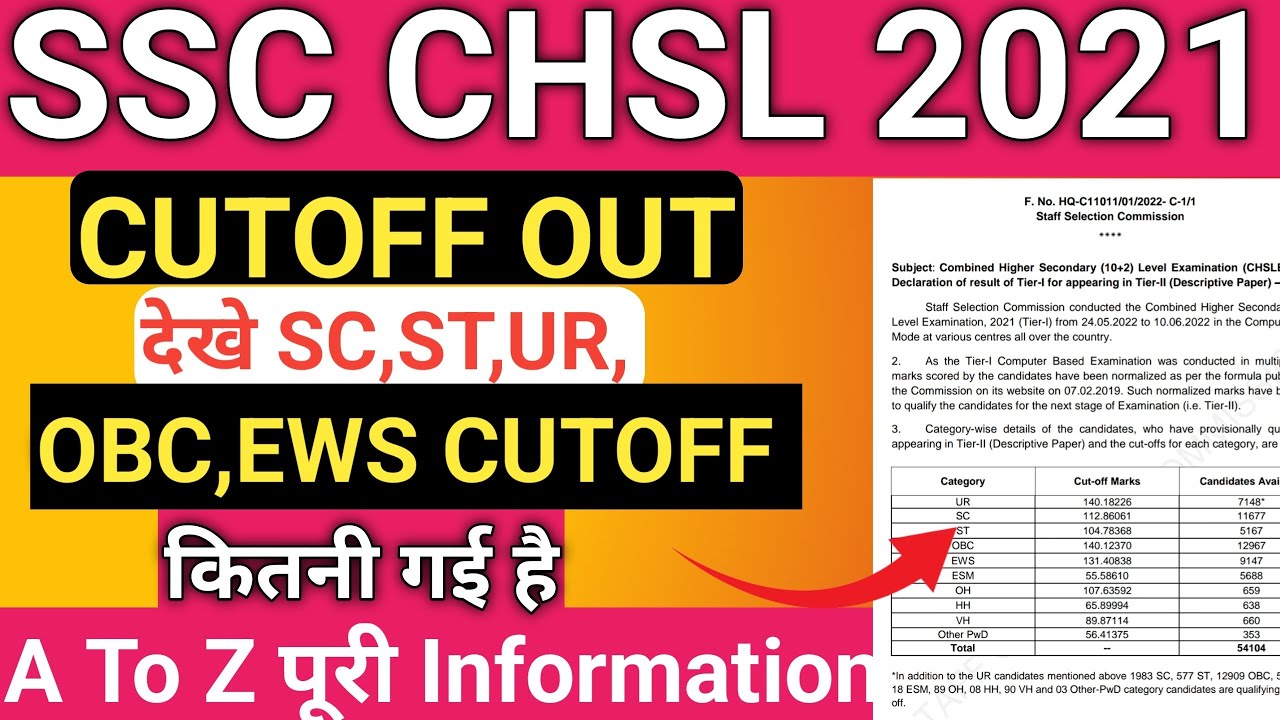 SSC CHSL 2021 CUTOFF 2022 | CHSL Result Cutoff || CHSL Cutoff 2022  l Categorywise Cutoff l