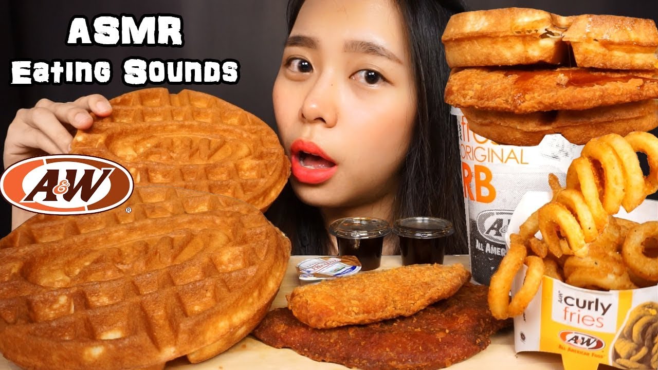 Asmr A W Chicken Tenders Waffles Sandwich Curly Fries Crunchy Eating Sounds No Talking Youtube