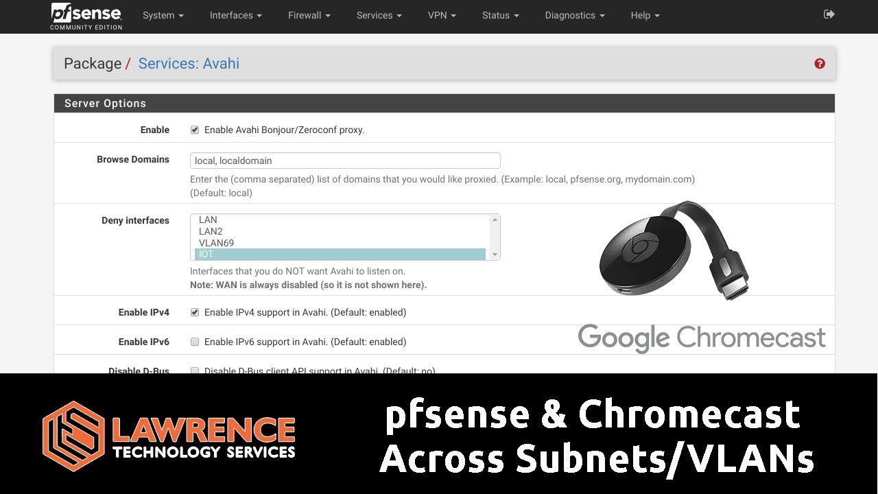 pfsense Chromecast Across Subnets/VLANs w/ Avahi & multicast Domain Name System (mDNS) protocol -