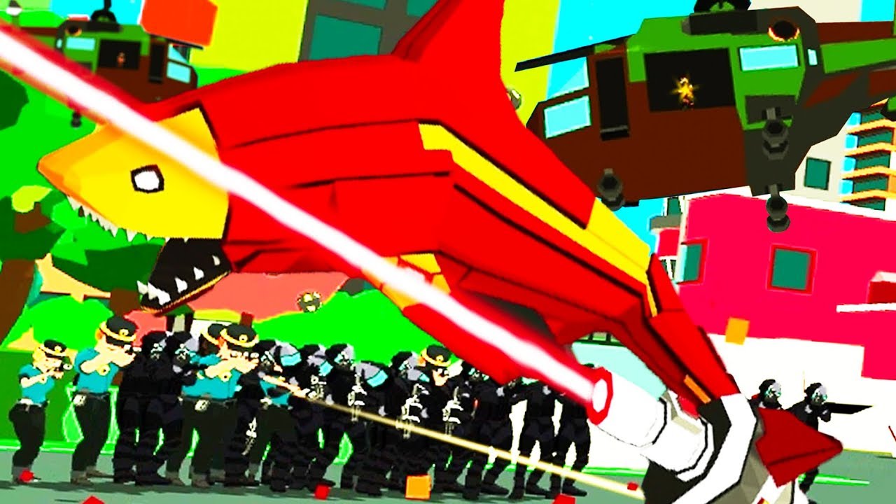 IRON MAN SHARK WITH A LIGHT SABER vs POLICE & MILITARY! - Shark Simulator | Pungence