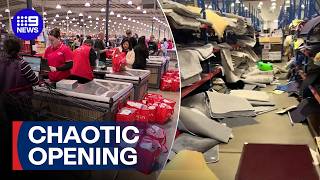 Wild scenes as shoppers rush discount megastore Panda Mart in Brisbane | 9 News Australia