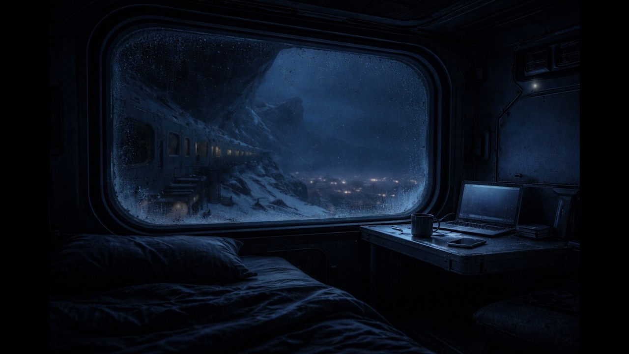 Snow Falling Outside the Window at Night ❄️ Dark Futuristic Ambient for Study & Focus