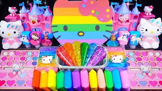 Rainbow Slime mixing Eyeshadow,Glitter & Random things into slime #Satisfying #slimeasmr #kittyslime