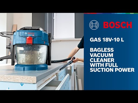 Video: Акумулаторна прахосмукачка BOSCH GAS 18V-10L SOLO, 18V, 90 mbar, 1440 л/мин., 10 л