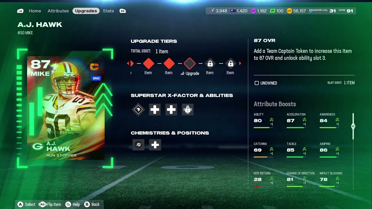 Madden 26 - Season 3 Miami Dolphins Theme Team Upgrade A.J. Hawk p2