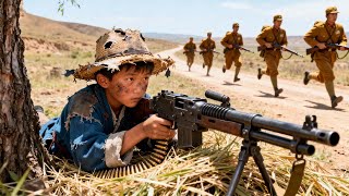 A little boy is chased by the Japanese troops, finds a super gun, and counter-kills all the enemies.