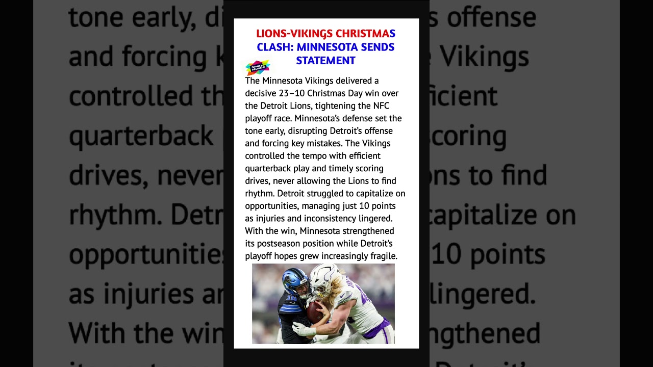Lions-Vikings on Christmas Day: What We Learned from Minnesota's 23-10 win 