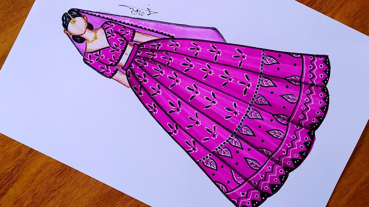 رسم ساري هندي جميل خطوة بخطوة | رسم ازياء هندية | رسم سهل