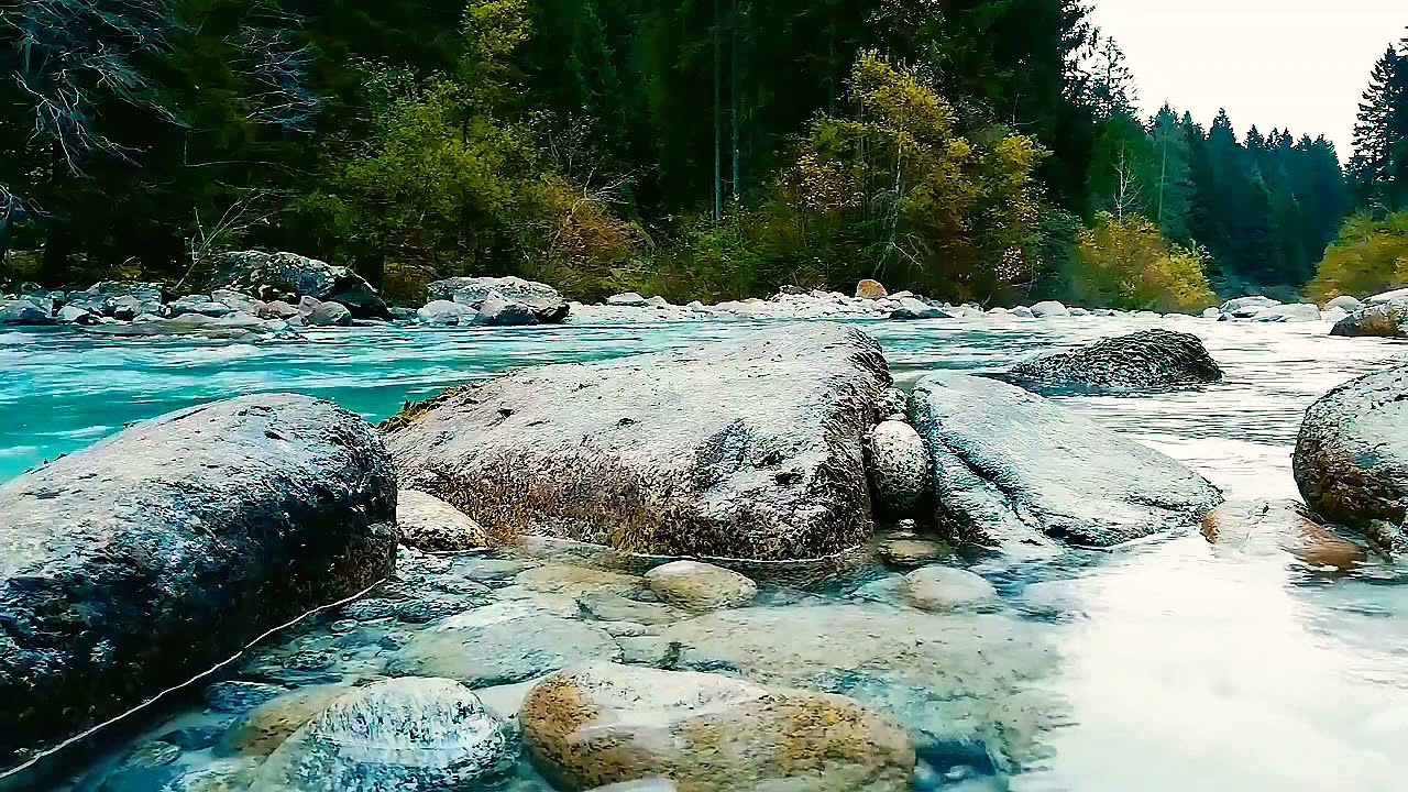 The Sound of River Water Flowing Fast For Lullaby, Relaxation And Therapy