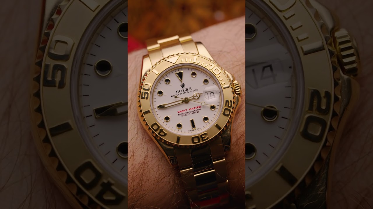Rolex Yachtmaster Midsize Yellow Gold White Dial Mens Watch 68628  l SwissWatchExpo