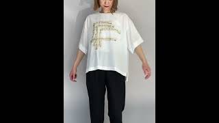 BSQ-BB21108　ガーゼテーププリント　半袖ブラウス