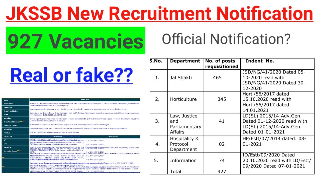 JKSSB New Recruitment ~ 927 Vacancies || Real Or Fake????  Eligibility/Qualification/Age/Exam Date 🔥