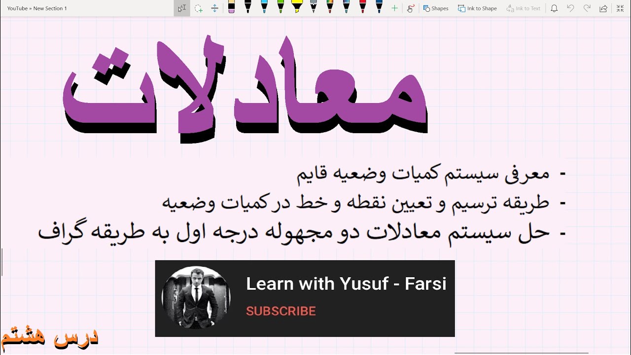 معادلات - درس ۸ (معرفی کمیات وضعیه قایم و حل سیستم معادلات دو مجهوله به طریقه گراف)