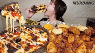 SUB) Hot pepper Fried Chicken & Steak truffle Chicago Pizza Cheese pizza REAL SOUND ASMR MUKBANG