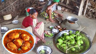 ANDA CURRY & TOK DAL CURRY cooking for eating lunch by santali tribe old couple