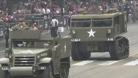 Donald Trump attends military parade in Washington