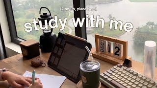 2 hour study with me 🍃🌧☔💦 | rain ambience | piano bgm | no breaks