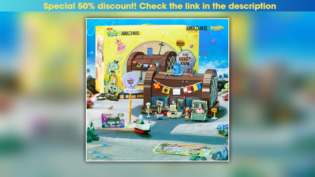 Spongebob building block cartoon Krusty Krab creative restaurant scene model Patrick Star assembly
