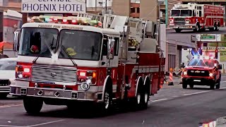 Phoenix Fire Dept. Ladder 1 (reserve), South Deputy & Heavy Rescue 8 Responding (Q + Horn)