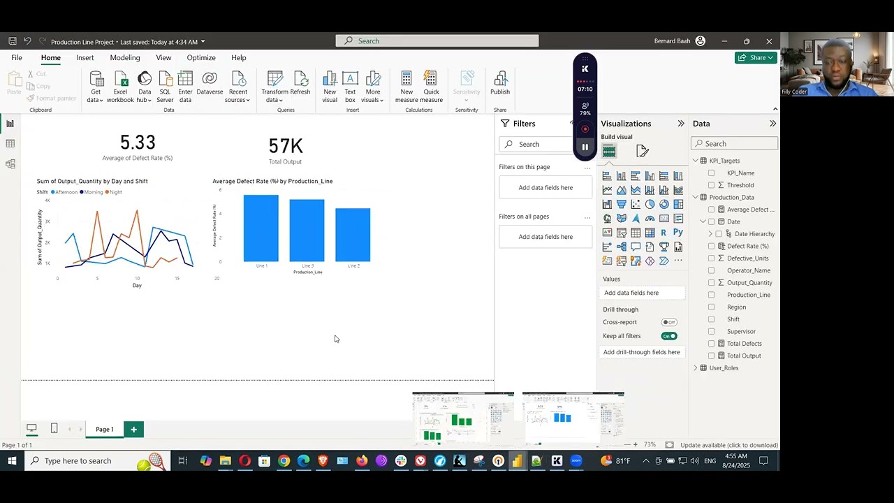 Power BI Dashboard Tutorial Part 1 3 KPI Cards, Defect Rate Charts ...