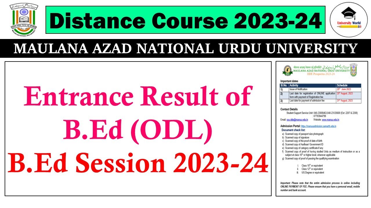 Manuu B.Ed Distance (ODL) Result 2023-24 || Manuu B.Ed Admission 2023 || 