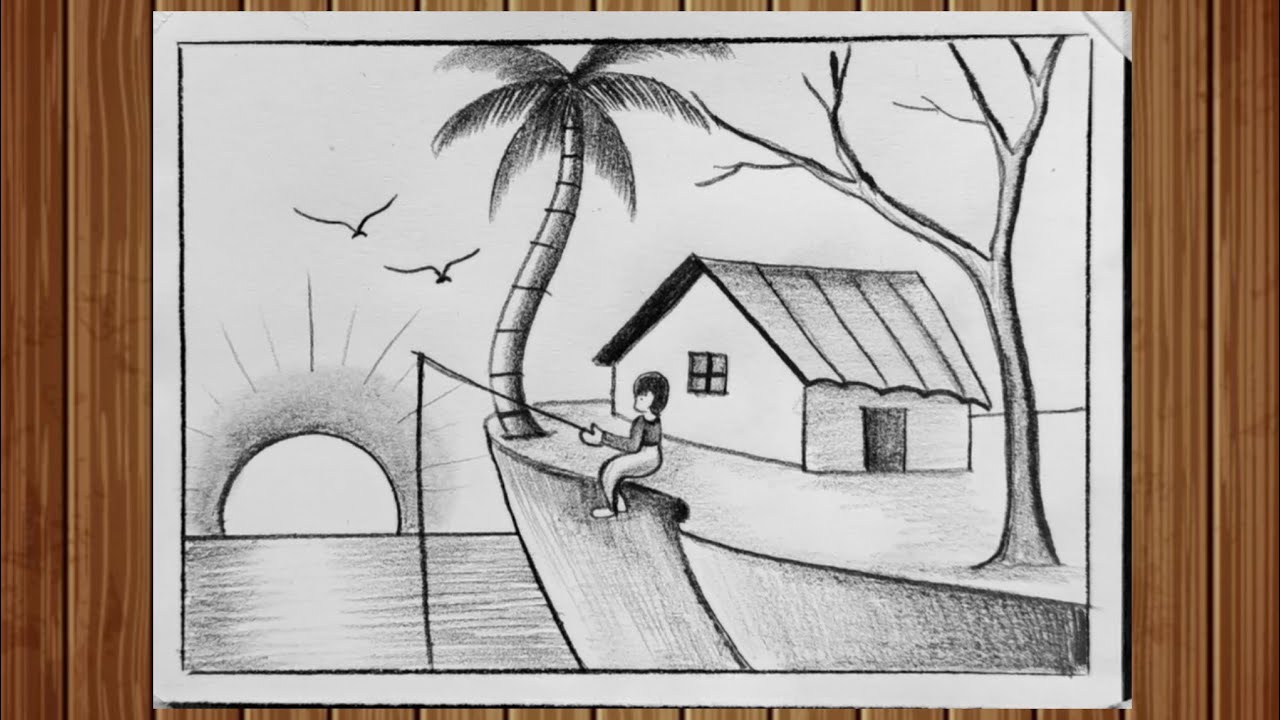 How to draw a very easy and beautiful landscape with pencil