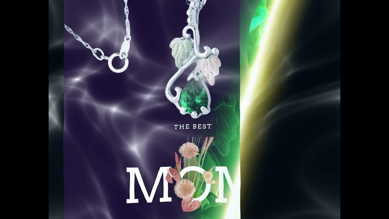 Black Hills Gold Sterling Silver Emerald Pear May Birthstone Pendant Necklace