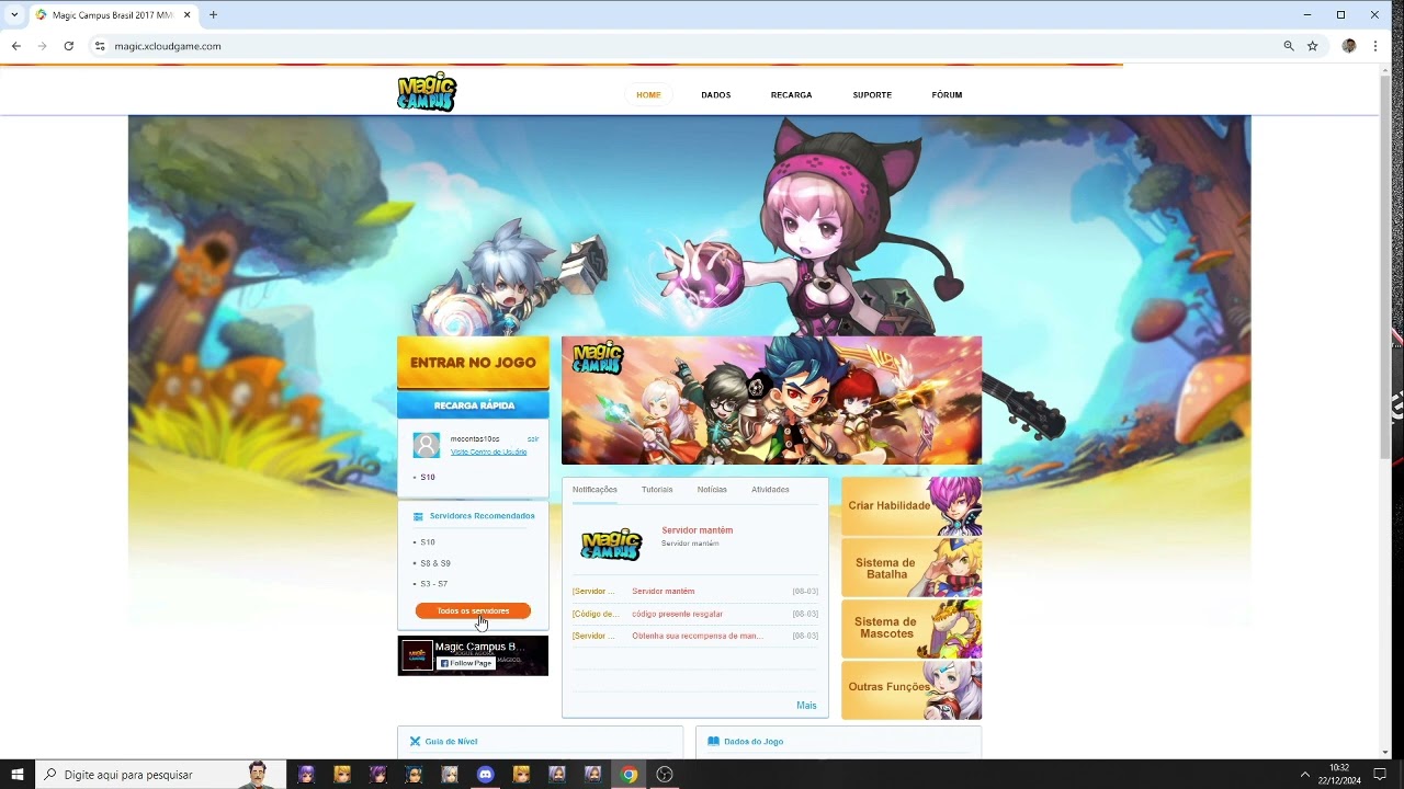 Como recarregar no servidor certo no jogo Magic campus