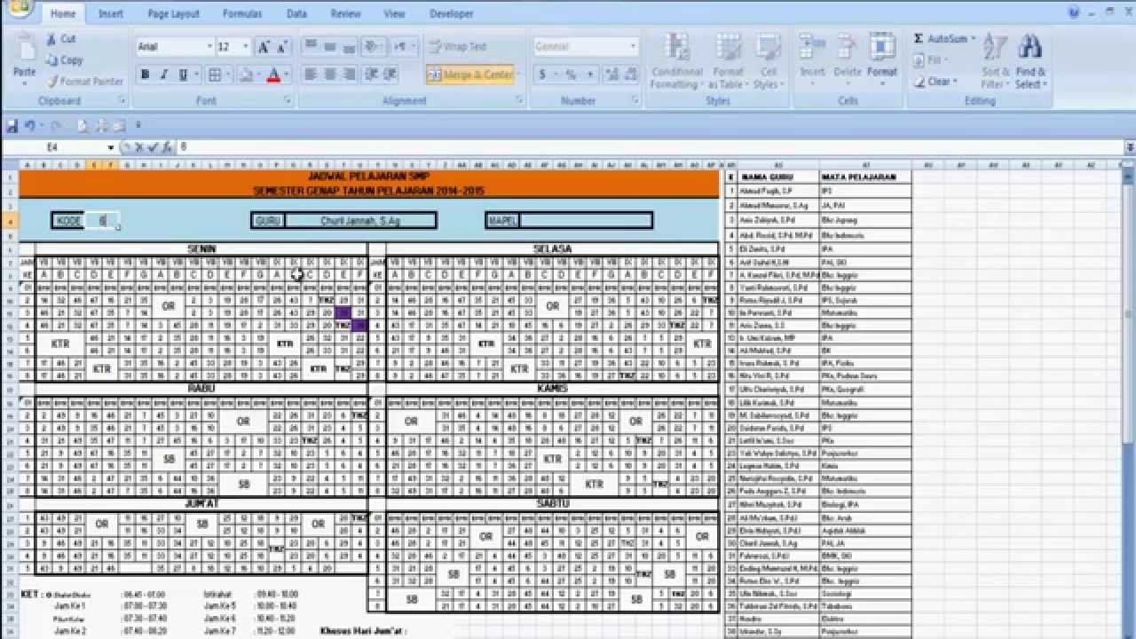 Membuat jadwal pelajaran dg CONDITIONAL FORMATING pd EXCEL 