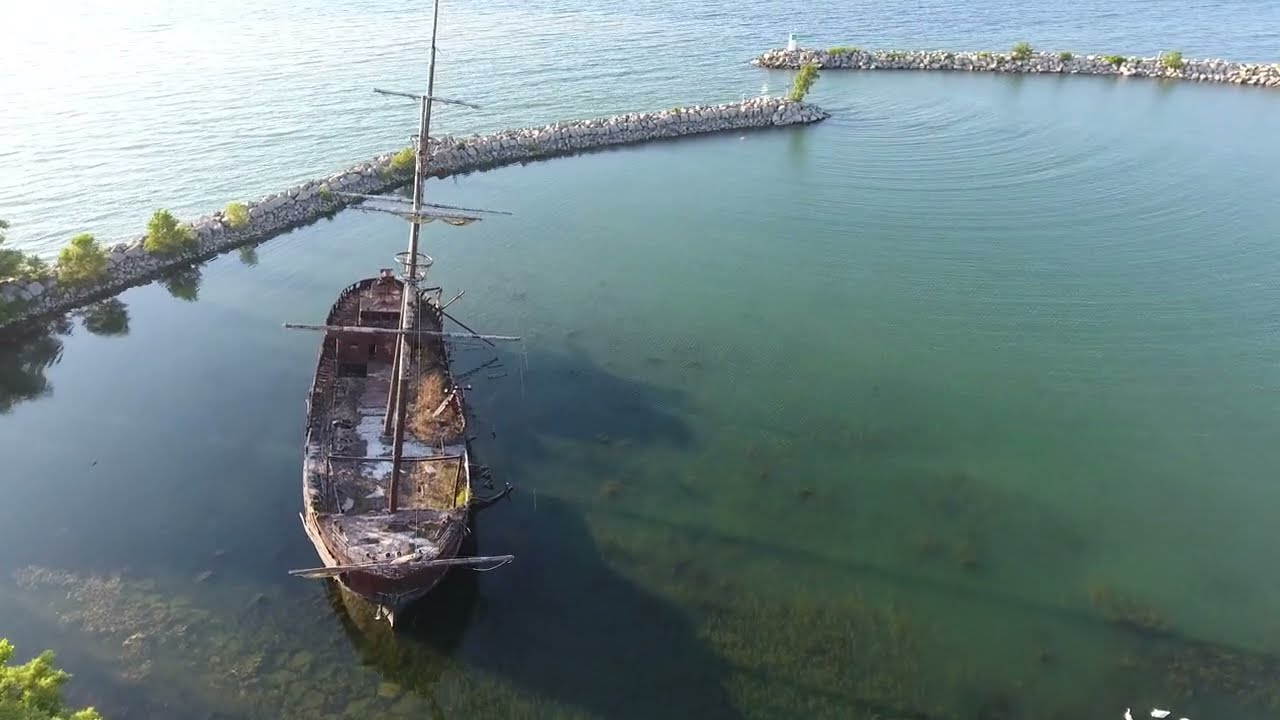 Drone Flight Over Jordan Harbour Shipwreck 