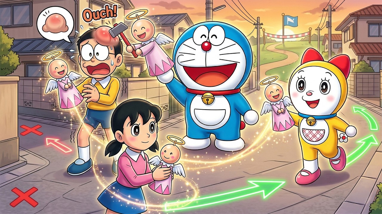 Wrong Way = BONK!? 😱 Doraemon Guide Doll Race Game! Who Wins