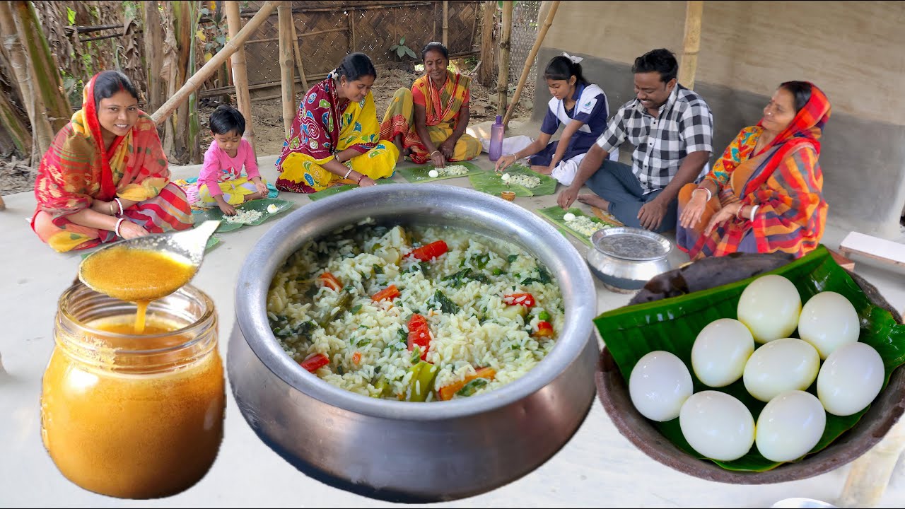 শীতের সকালে হরেক রকম সবজি দিয়ে গরম গরম ফ্যান ভাত, ডিম সিদ্ধ ও ঘি