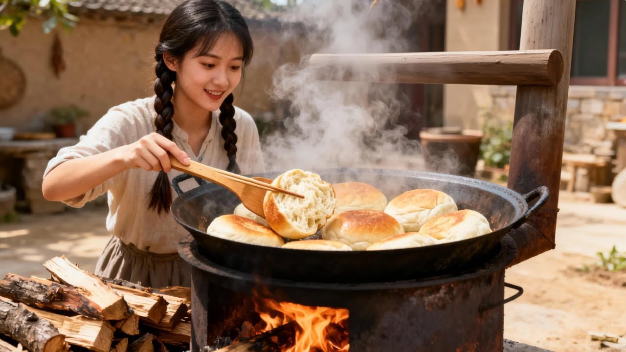 河南農村美女解鎖麵包新吃法！地鍋柴火蒸，香嫩宣軟，越吃越上頭