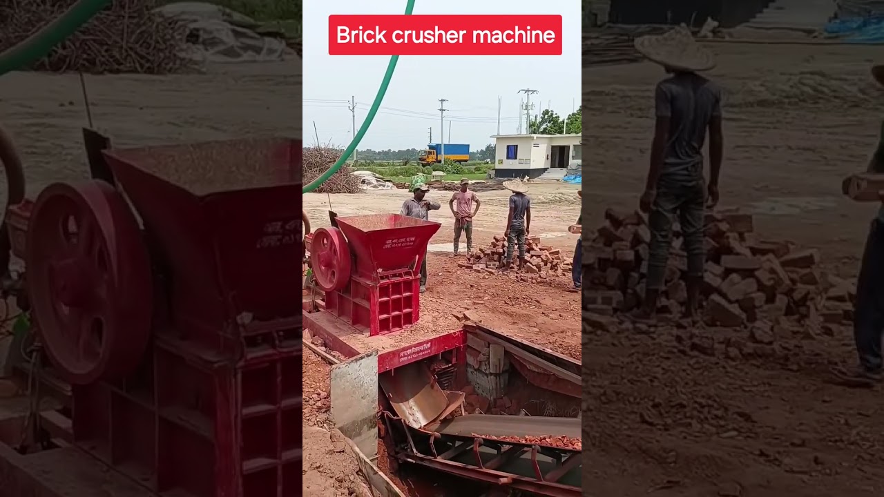 Brick crushing process by crusher machine. 