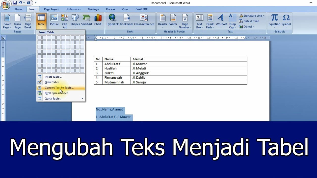 Cara Mudah Mengubah Teks Menjadi Tabel Pada Microsoft Word Jendela Tutorial Youtube