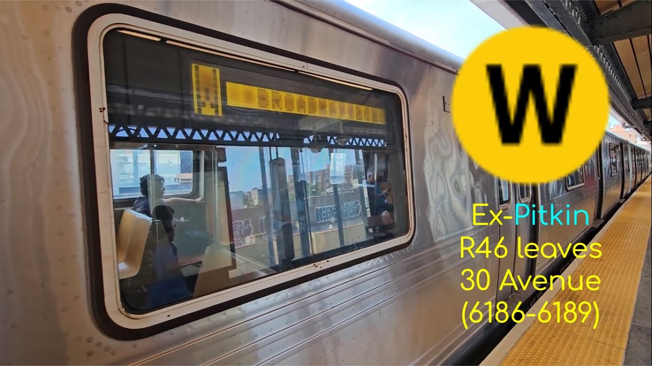 Ditmars Blvd bound ex-Pitkin Yard R46 (W) train leaves 30 Avenue (6186 ...