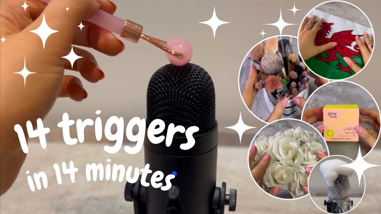 ASMR 14 triggers in 14 minutes 😴| no talking | tapping, mic brushing ...