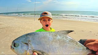 Fishing Early Morning For Pompano! #4k #Beach Fishing #Pompano #Subscribe #SurfFishing #VilanoBeach