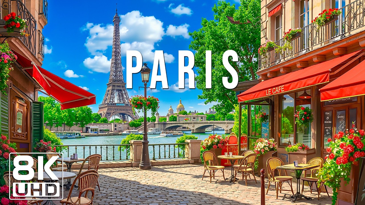 Spring in Paris 8K  UHD | Cherry Blossoms & Eiffel Tower Magic