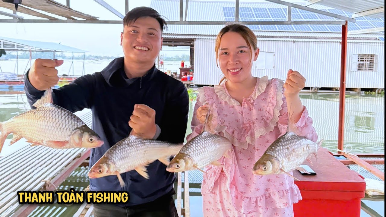 Hai vợ chồng đụng bầy cá Cóc và Cá Mè Vinh tại Làng Bè An Hiệp.