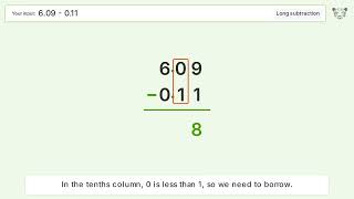 Long Subtraction Problem 6.09-0.11: Step-by-Step Video Solution