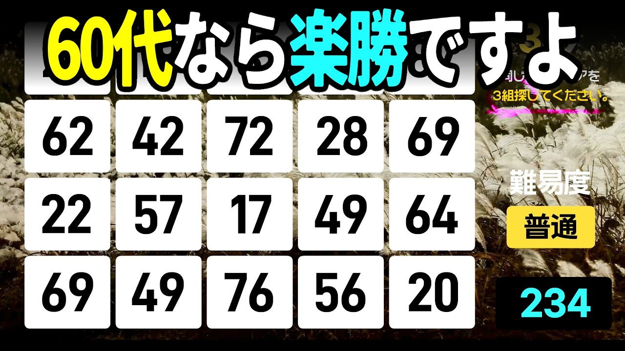 【認知症予防】50代も焦る難易度！60代ならマイペースで解けるはず高齢者向けの楽しい数字探し脳トレ【中級、上級、超上級】